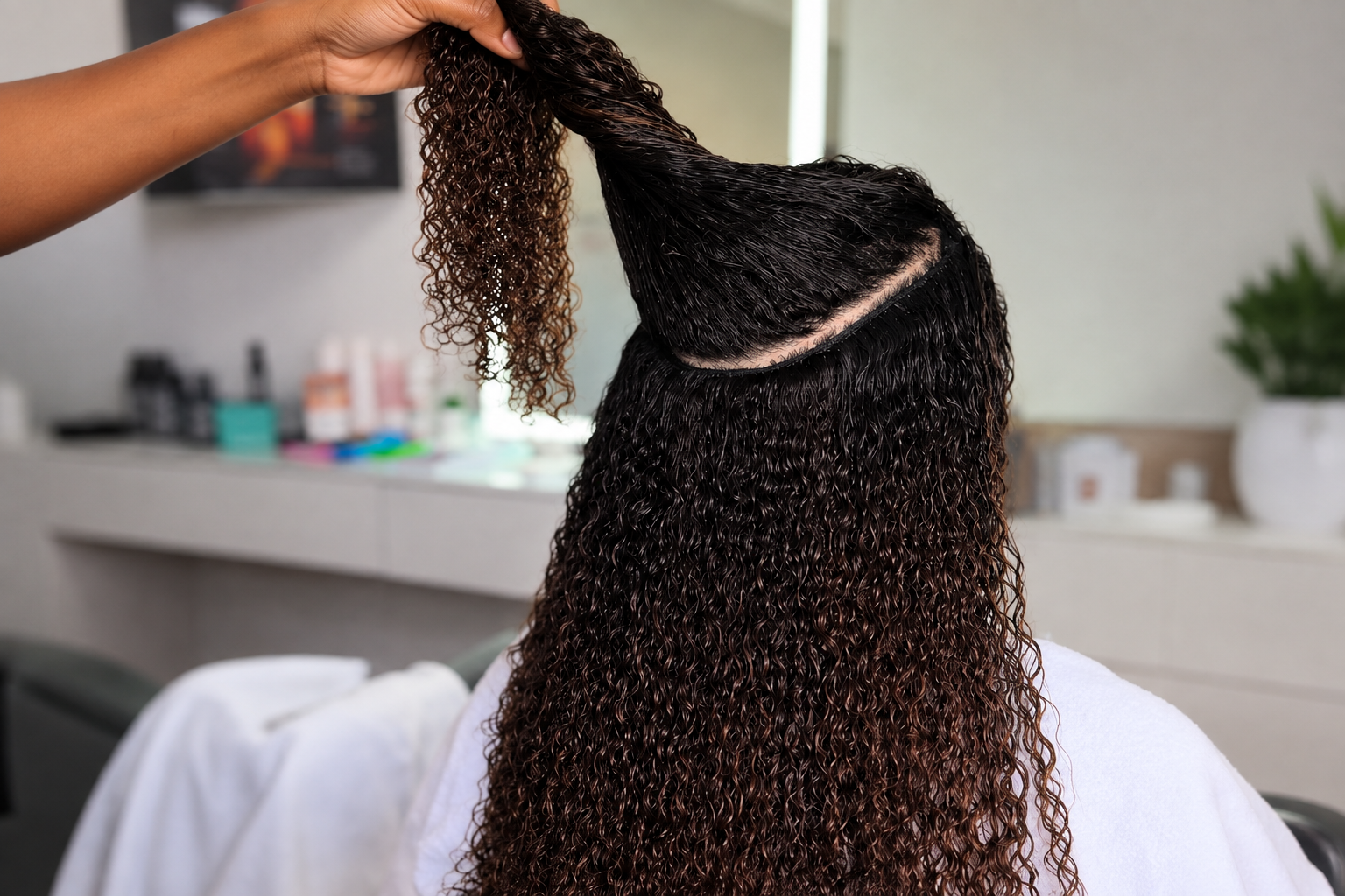 Resultado natural do mega hair cacheado aplicado